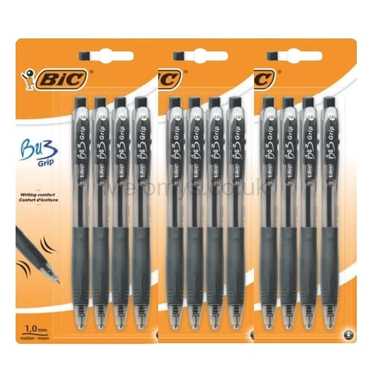 Picture of Bic BU3 Grip Retractable 4 Black Pen - Pack of 3