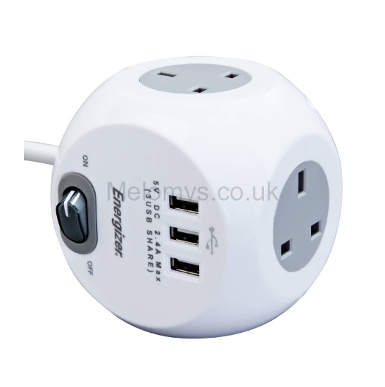 Picture of 3 Way Cube Socket Power With 3 Usb Plug Socket Electric Cube Extension Lead 