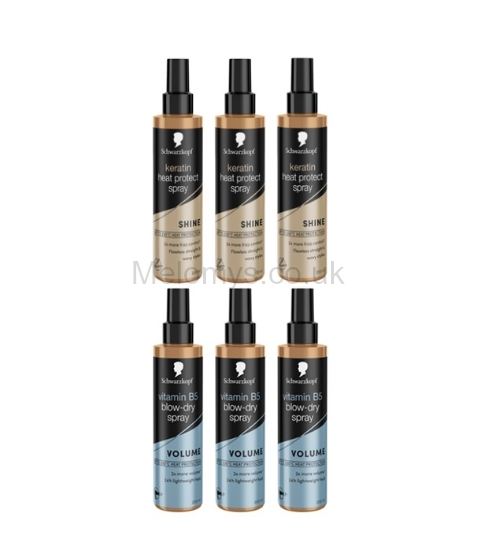 Picture of Schwarzkopf Keratin Heat Spray & Vitamin B5 Blow Dry Hair Sprays - Pack of 6