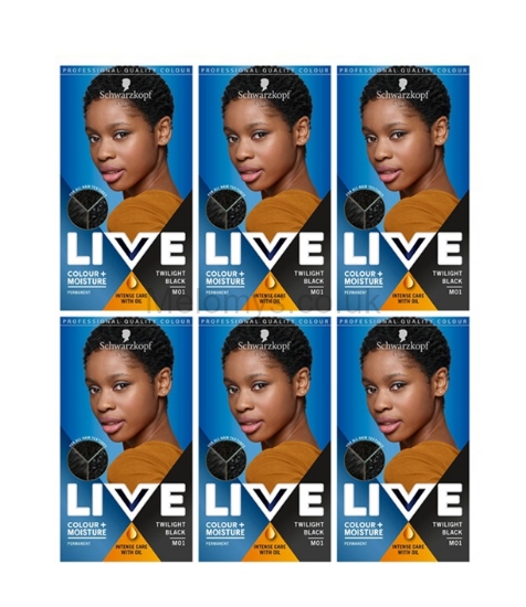 Picture of Schwarzkopf Live Colour + Moisture M01 Twilight Black Permanent Hair Dye - Pack of 6