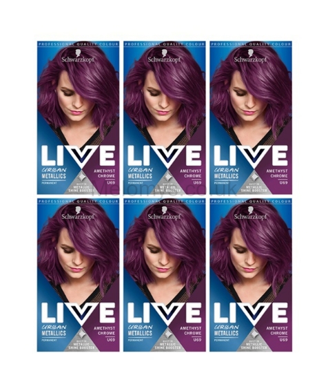 Picture of Schwarzkopf Live Amethyst Chrome U69 Metallics Purple Permanent Hair Dye - Pack of 6